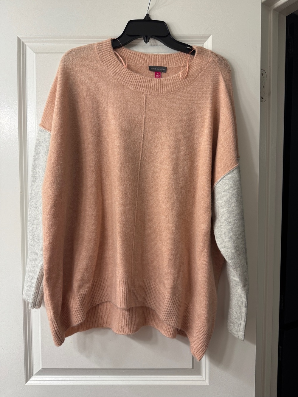 Vince Camuto Peach and Light Gray Colorblock Crewneck Sweater
